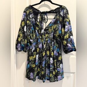 Free People Floral Mini Dress - Black, Blue, Yellow